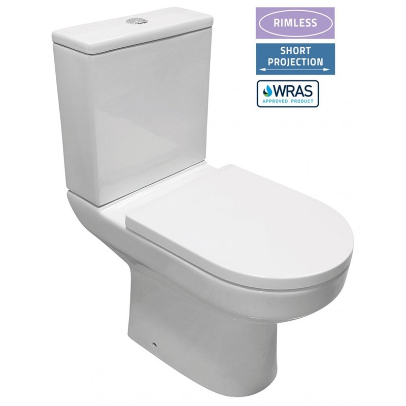 Evora Rimless Close Coupled Pan & Soft Close Seat - Open Sided